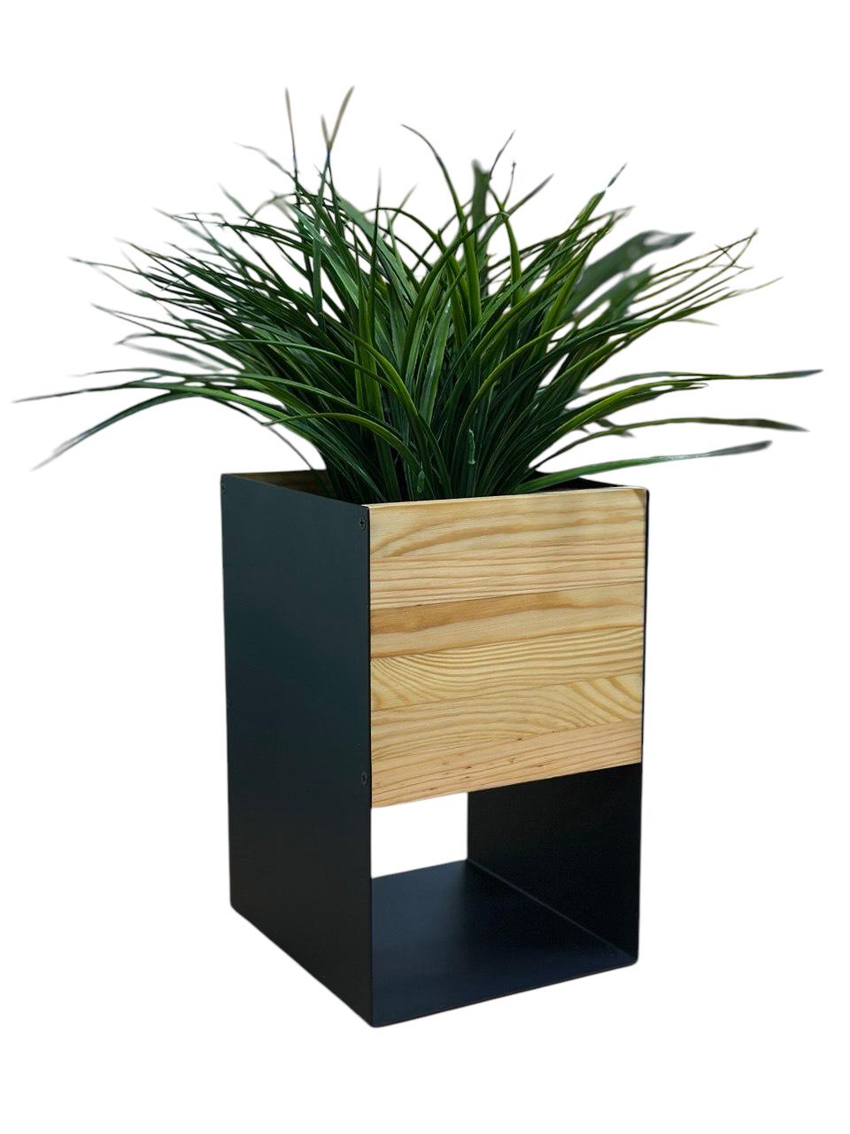 Подставка для цветов из металла и дерева Бежевый/Черный