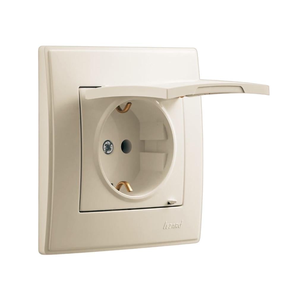 Розетка Lezard Lesya 1-я с заземлением и крышкой Кремовый