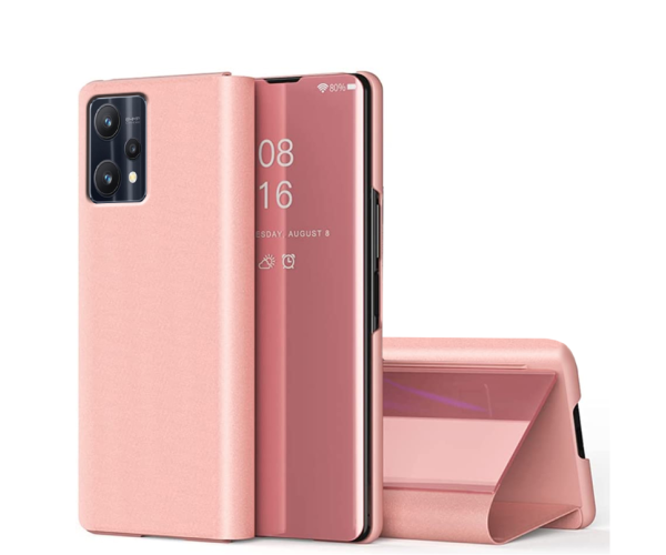 Чехол книжка зеркало Clear View для Realme 9 Pro Розовый