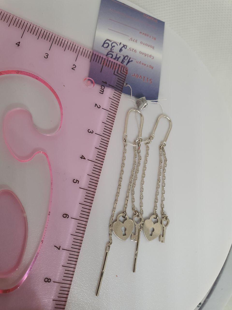 Сережки срібні протяжки Замок і ключ подвійні 925 проба (26943743) - фото 7