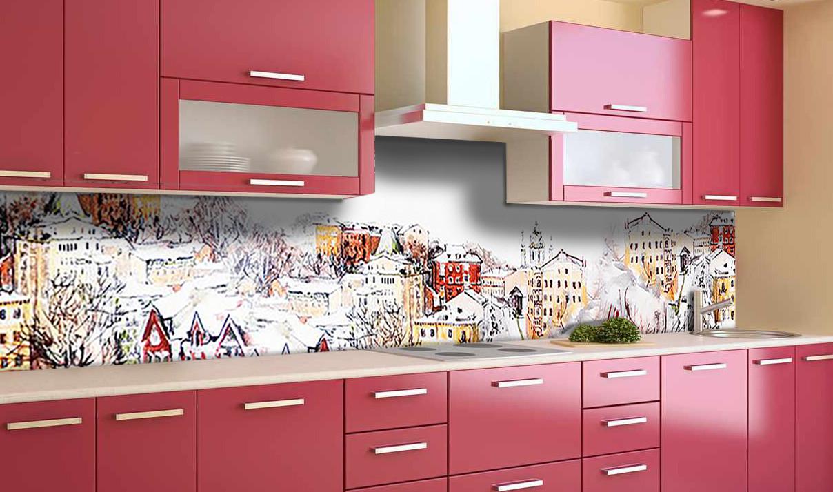 Кухонный фартук Заснеженный город из самоклеющейся виниловой пленки 65х250 см Бежевый Кухонный фартук Заснеженный город из самоклеющейся виниловой пленки 65х250 см Бежевый