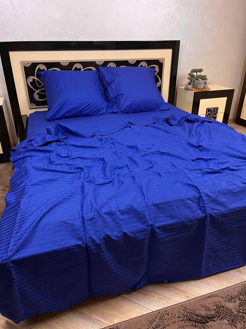Комплект постельного белья Полоска хлопковое страйп сатин евро 200x220/50x70 см Синий (15012108)