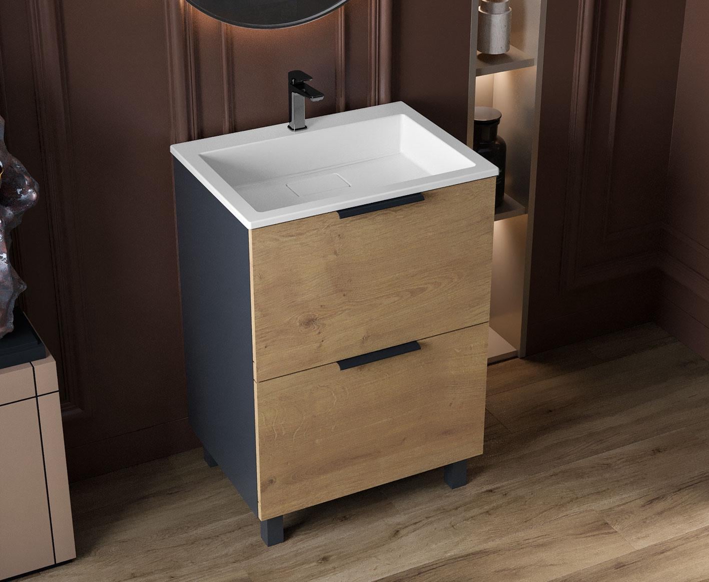 Тумба Status Hartia 60 Дуб с умывальником Aria Low 60 (13694)