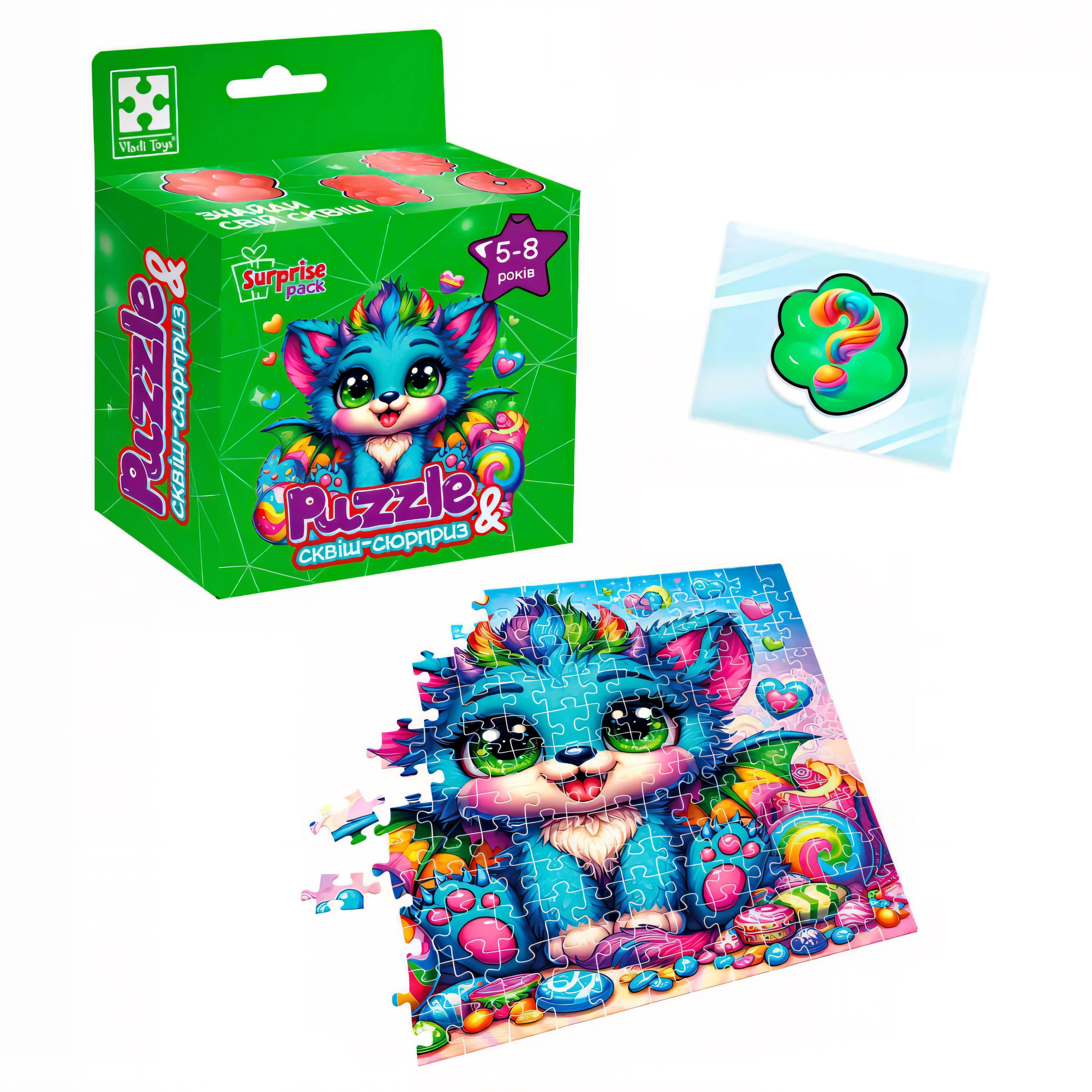 Развивающие пазлы с сюрпризом Vladi Toys Бирюзовый дракончик 180 эл. (VT8030-04)