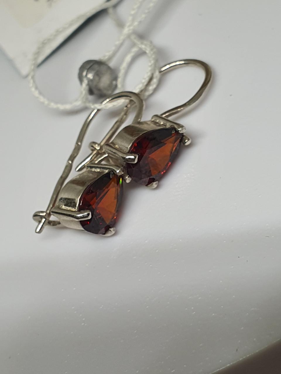 Серебряные серьги Ия французская застежка камешек 925 проба Красный (29952644)