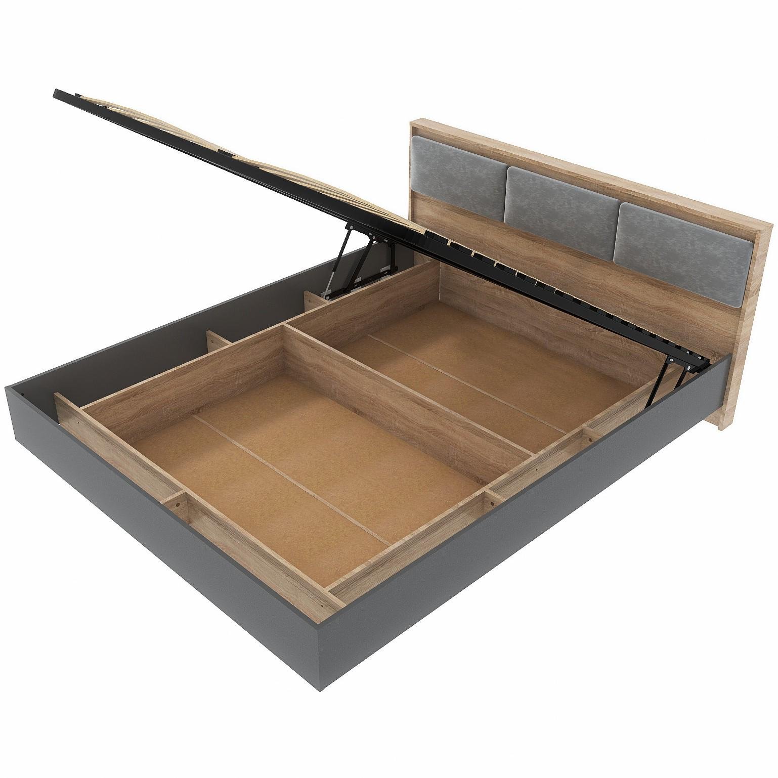 Кровать двуспальная Everest Сити 1600 с подъемным механизмом и ламельным основанием Сонома/Графит (11496) Кровать двуспальная Everest Сити 1600 с подъемным механизмом и ламельным основанием Сонома/Графит (11496)