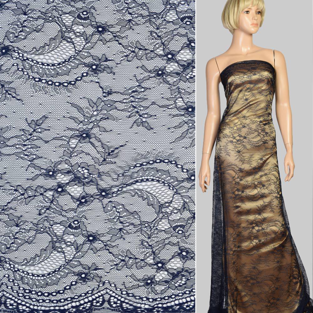 Тканина мереживне полотно стрейч квіти і завитки ширина 153 см Синій (11107.072) - фото 2 Тканина мереживне полотно стрейч квіти і завитки ширина 153 см Синій (11107.072) - фото 2