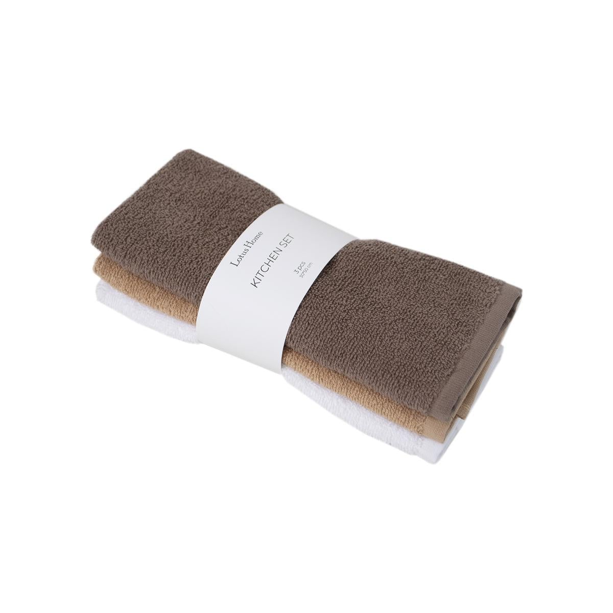Набор полотенец Lotus Home Basic 3 шт. 400 г/кв. м 30x50 см Коричневый/Кофейный/Белый (svt-2000022342421)
