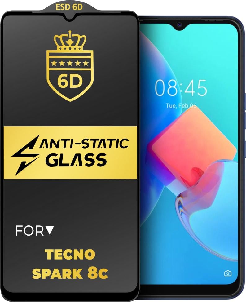 Захисне скло 6D Anti-Static Tecno Spark 8C Glass Shield