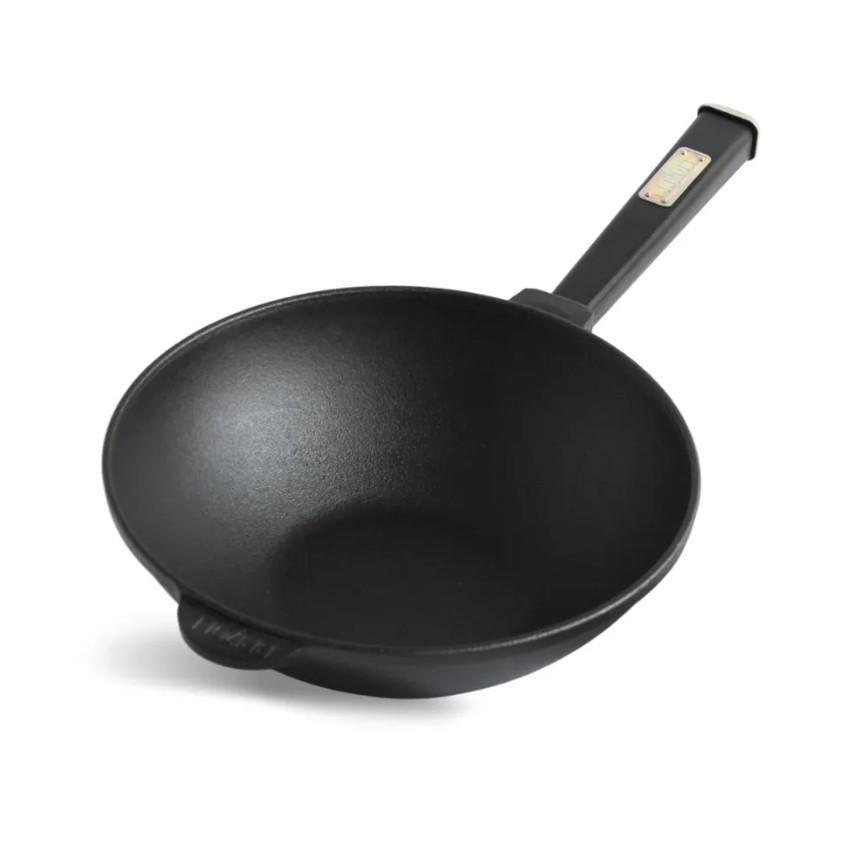 Сковорода чавунна Brizoll WOK з скляною кришкою та дерев’яною ручкою 2,8 л 26 см Black (W26HP1-6) - фото 2