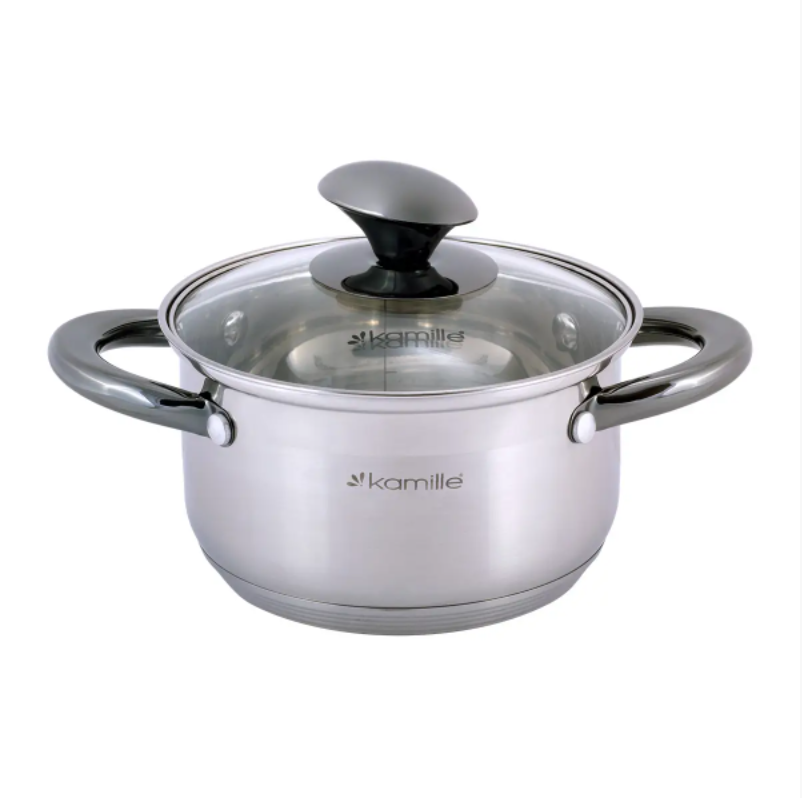 Кастрюля с крышкой Kamille KM-4920 1,5 л из нержавеющей стали и полыми ручками для индукции и газа (NA001675)