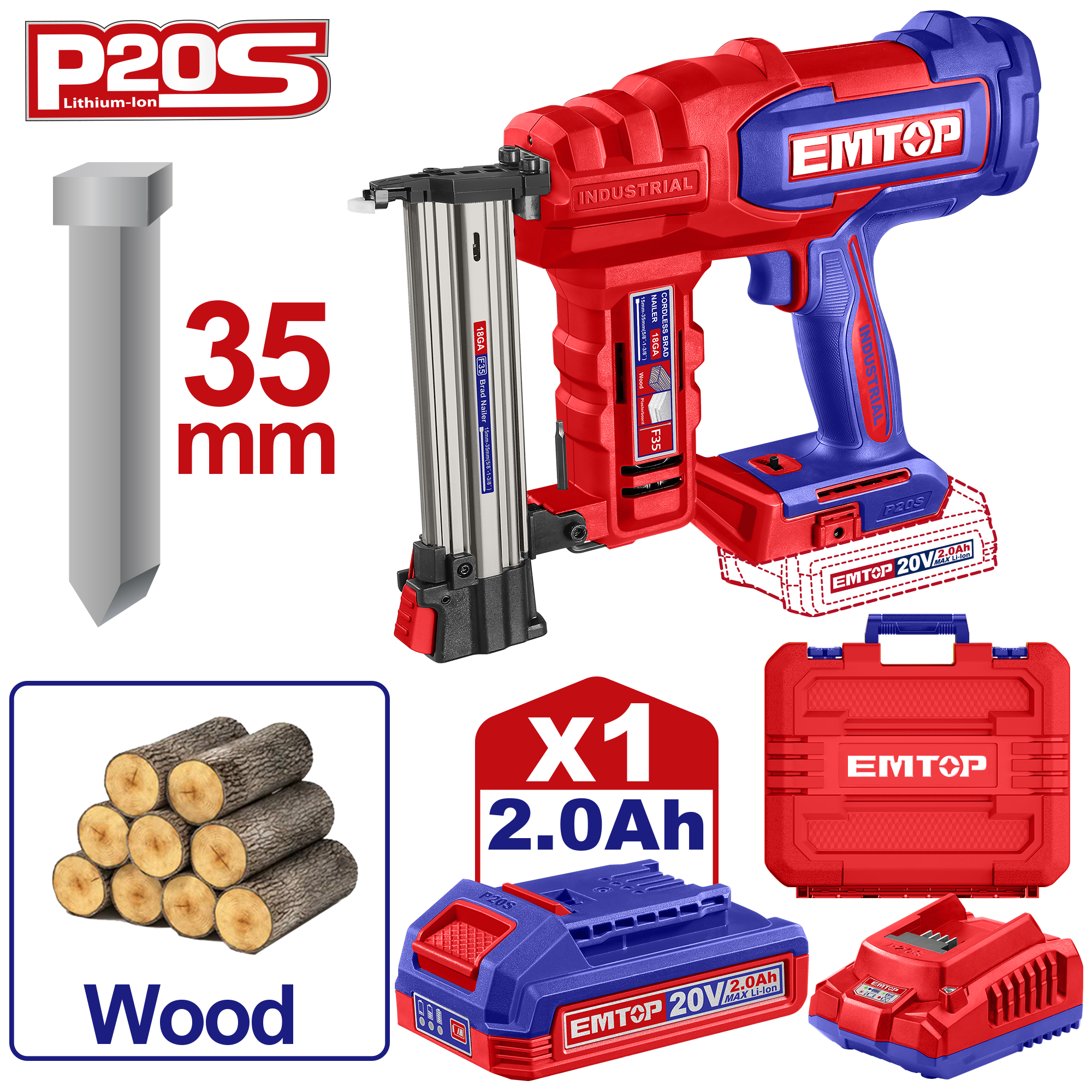 Гвоздозабиватель аккумуляторный EMTOP ELBNLI2008 - фото 2