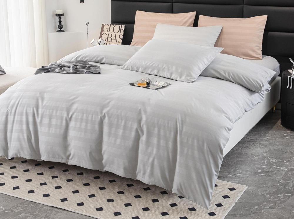 Комплект постельного белья Cotton home Colorful home евро с простыней на резинке сатин страйп UT-30-4-18-8 Светло-серый (DR012838)