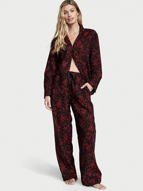 Піжама жіноча Victoria's Secret Flannel Long Pajama Set фланелева в сердечка L Чорний (15350788)