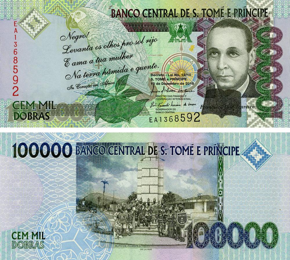 Коллекционная банкнота Сан-Томе и Принсипи 100000 добра 2010 UNC (P69b)