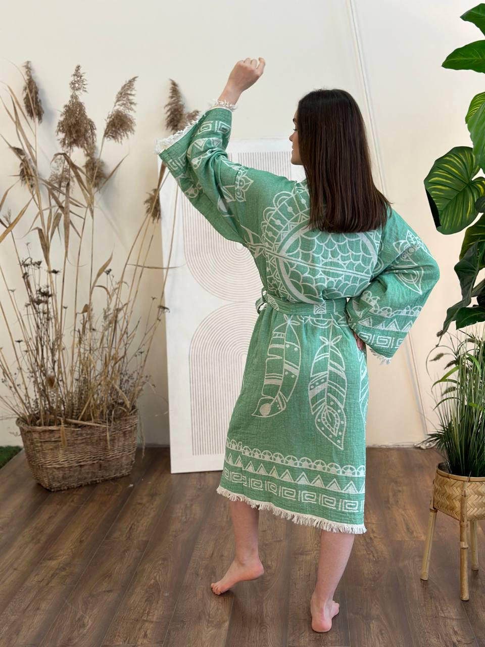 Халат-кимоно женский one size Зеленый - фото 3 Халат-кимоно женский one size Зеленый - фото 3