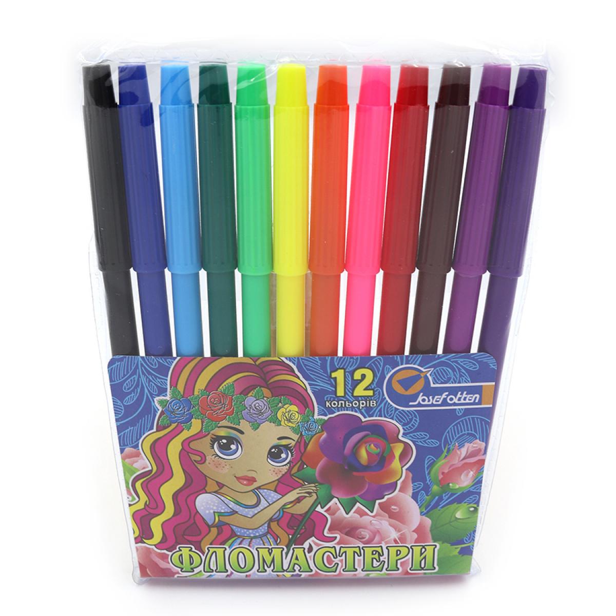 Фломастери Josef Otten Дівчинка з трояндою 12 кольорів ПВХ (MTT-161685) - фото 1