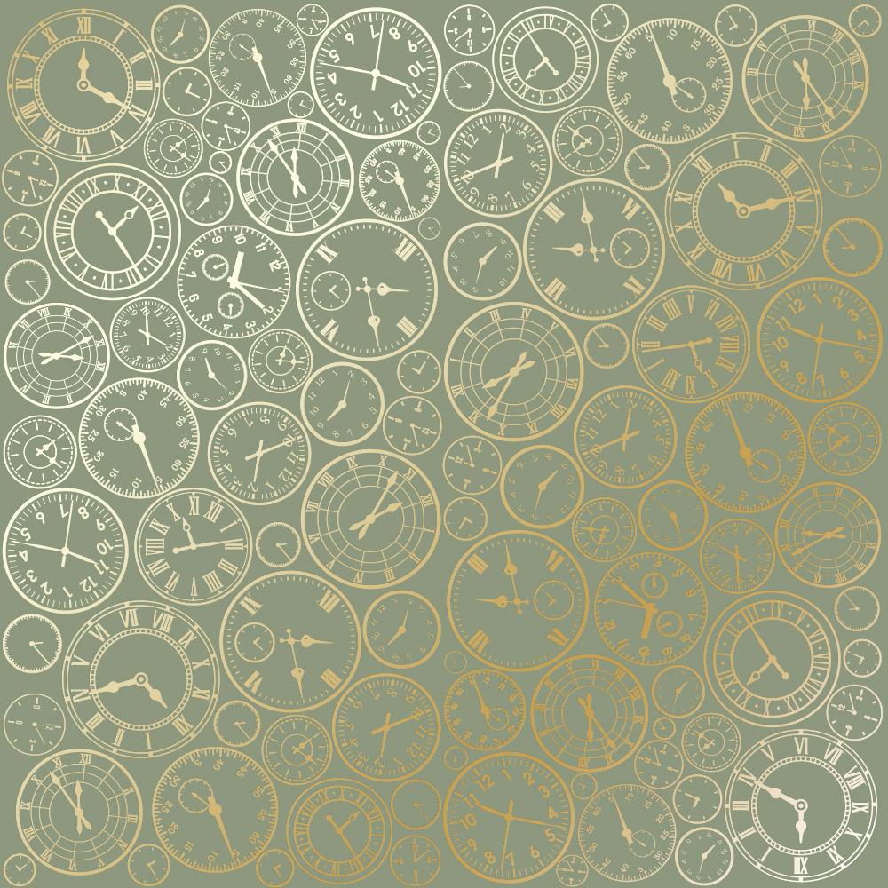 Лист бумаги односторонний Golden Clocks с фольгированием 30,5х30,5 см Olive