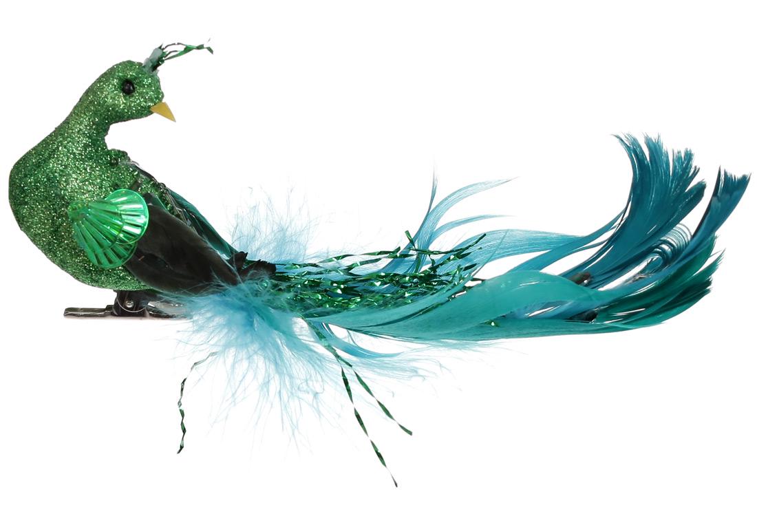 Декоративный Павлин на клипсе BonaDi Зеленый (155-528)