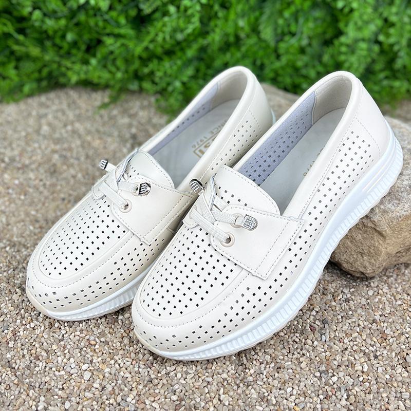 Лофери жіночі з перфорована шкіра Е-007028-1 p. 39 25 см Бежевий - фото 2