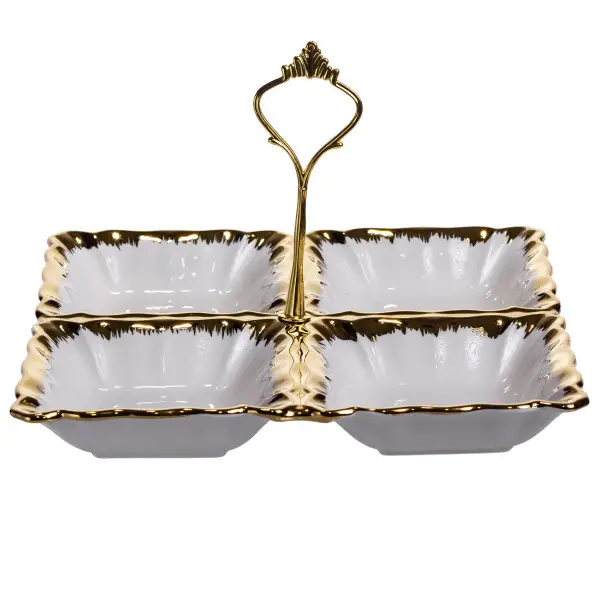 Меню для сервировки Yiwu фарфоровая 22,5х22,5х3 см на 4 секций Золотистый (147-107- LC-BYL-101)