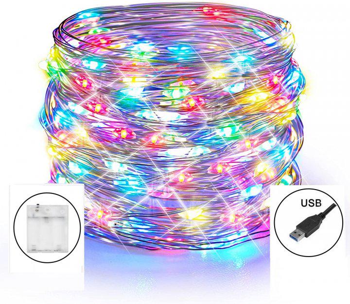 Гірлянда-нитка світлодіодна Крапля роси 10 м 100 LED на батарейках/USB 220В Різнокольоровий - фото 3 Гірлянда-нитка світлодіодна Крапля роси 10 м 100 LED на батарейках/USB 220В Різнокольоровий - фото 3