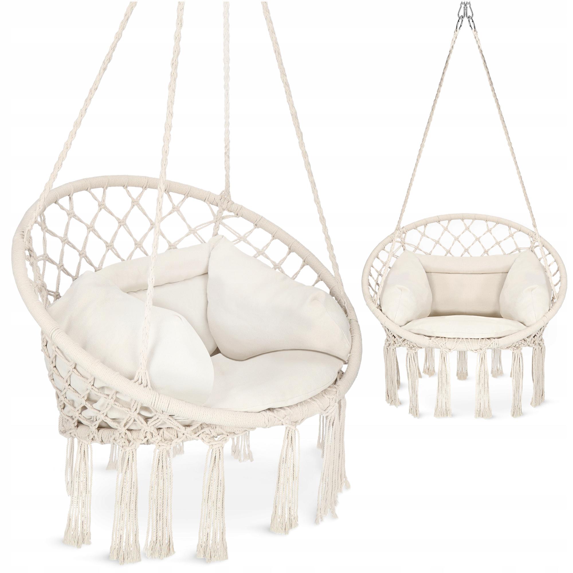 Кресло-качели подвесное 4fizjo Boho Dream с подушкой плетеное 80 см Beige (P-5905973404549) - фото 3