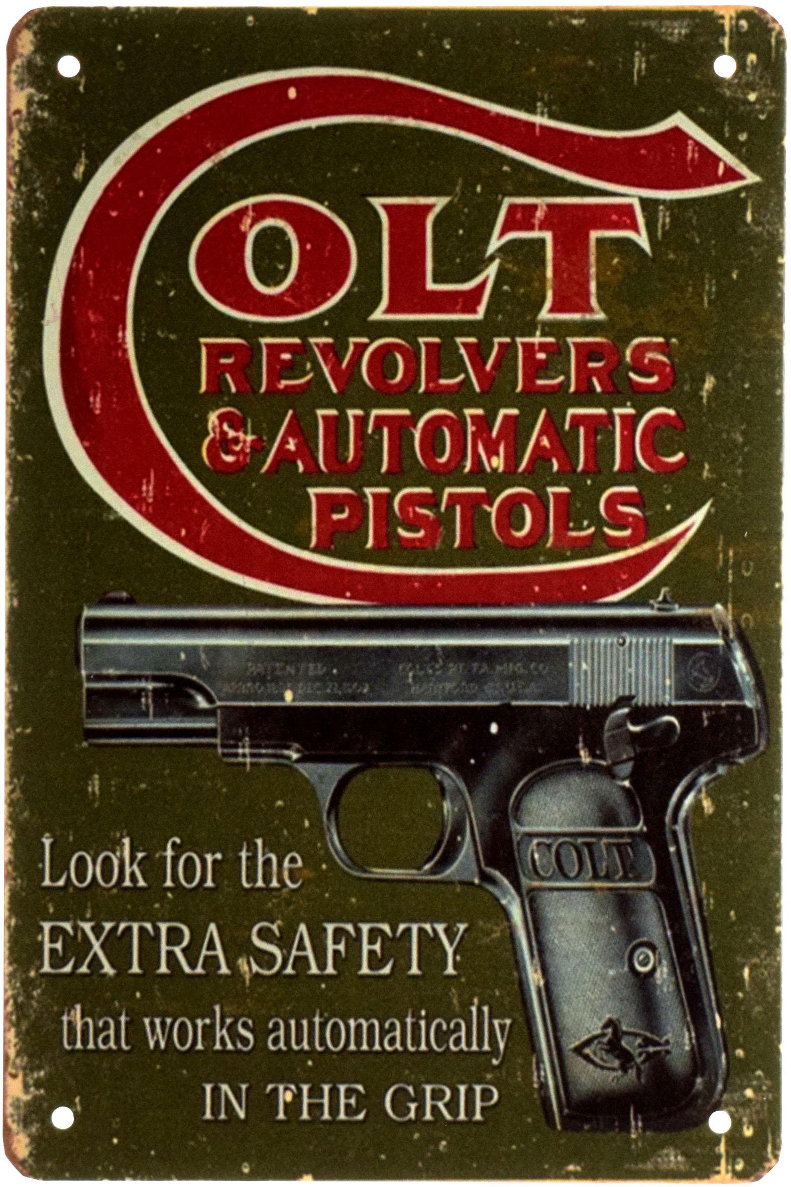 Табличка металева Револьвери І Автоматичні Пістолети Кольт/Colt Revolvers & Automatic Pistols 20x30 см