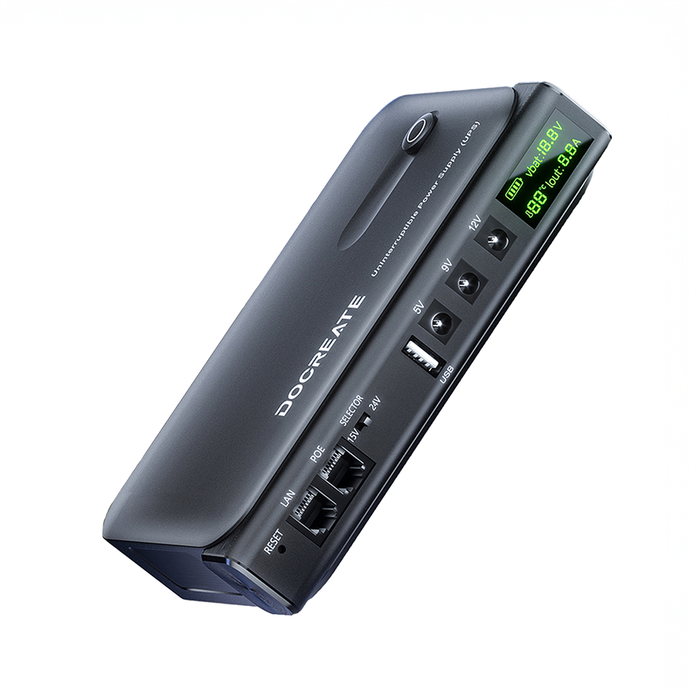 Джерело безперебійного живлення для роутера Docreate DC1036L 36W UPS з дисплеєм без акумуляторів (001182)