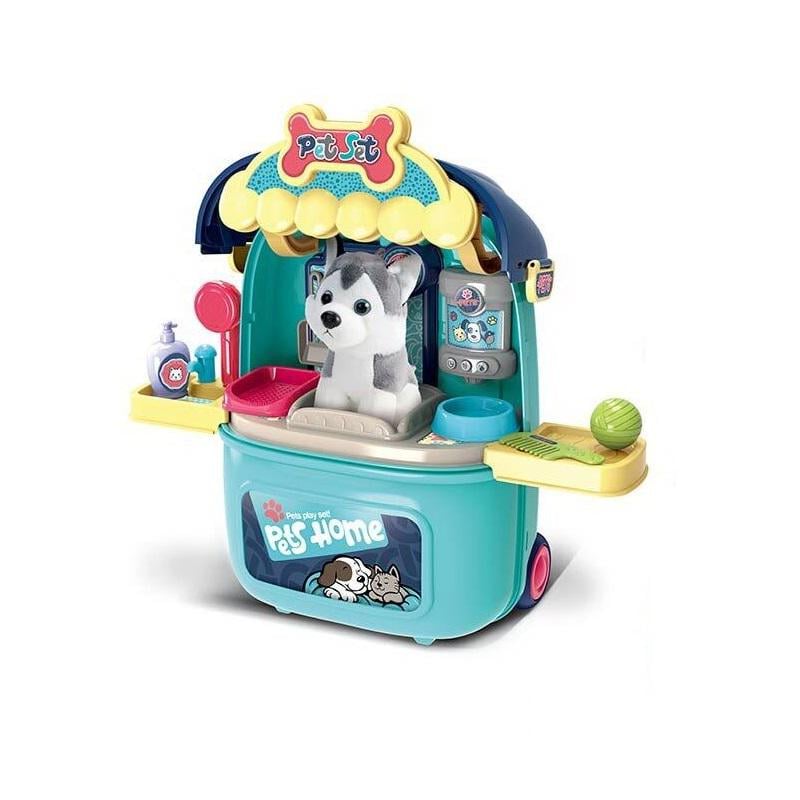 Чемодан игрушечный с любимцем Груминг салон/мягкая игрушка/аксессуары Blue (140041)