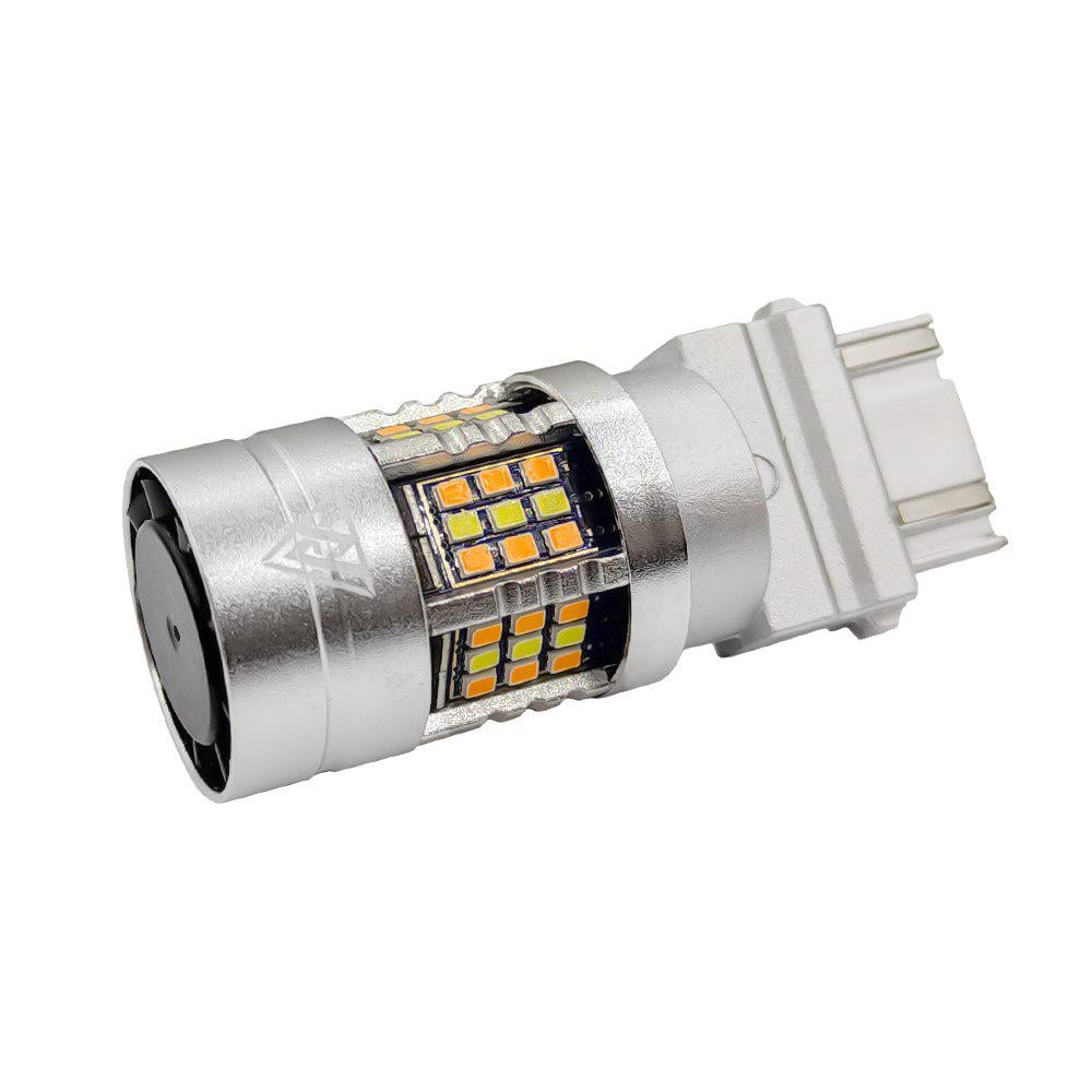 Лампа светодиодная 3157 AVolt ДХО+поворот T25-GSC Canbus белый и желтый 10-14v