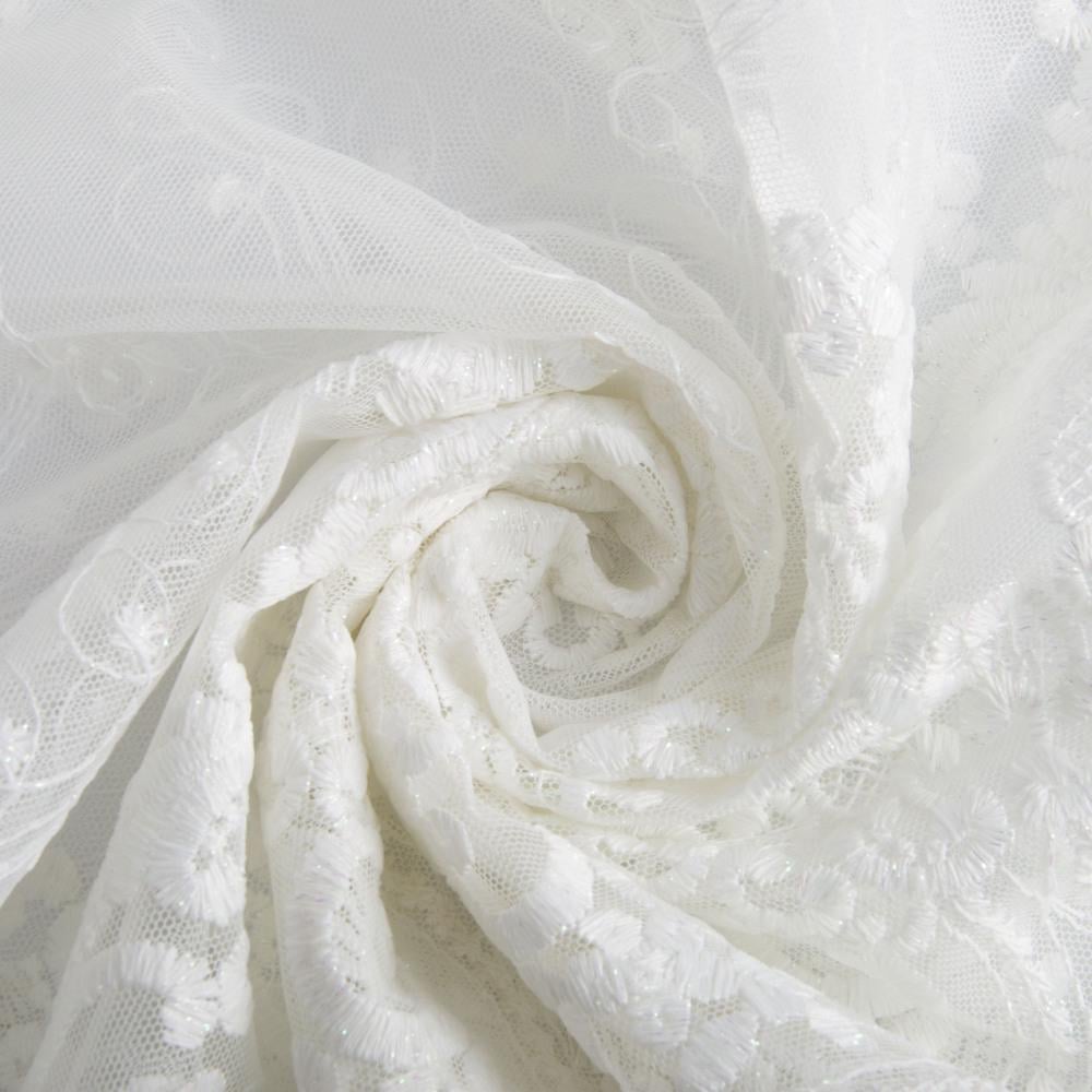 Ткань тюль сетка V-001 ecru с вышивкой (23832)