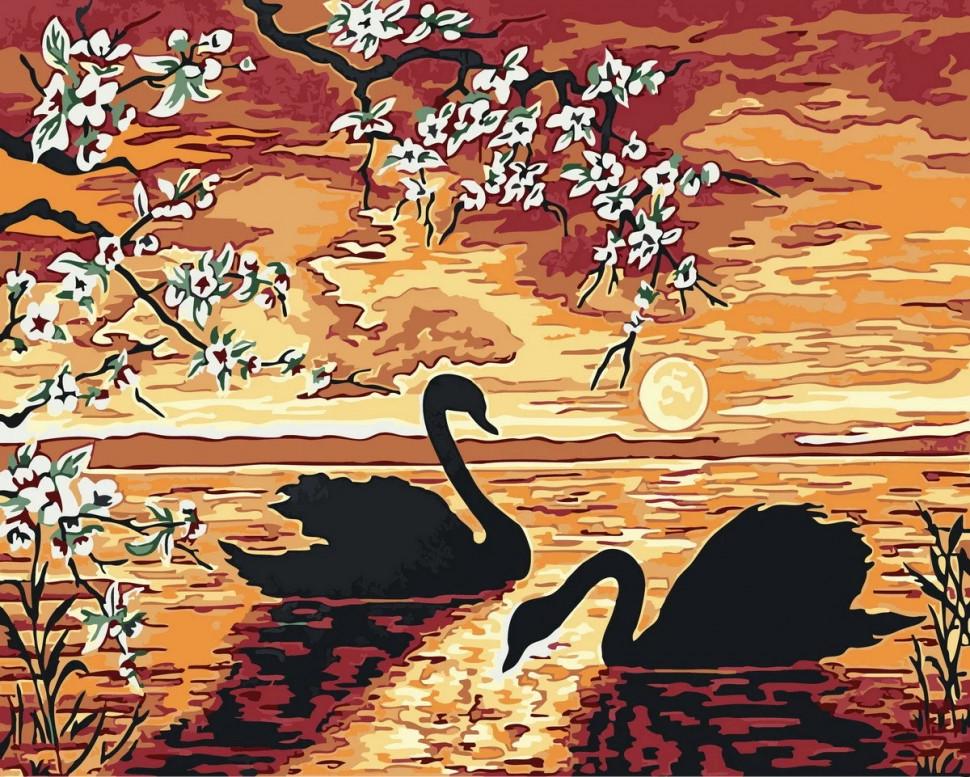 Картина по номерам Rainbow Art Лебеди на закате (GX32173-RA)