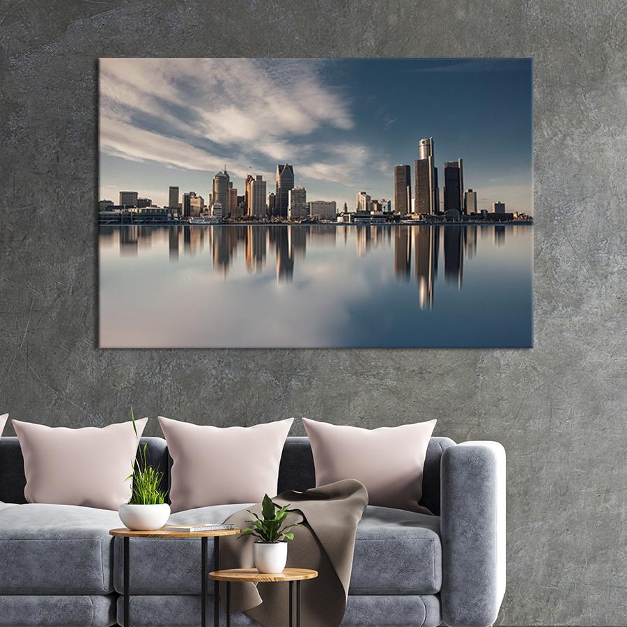Настенный декор картина на холсте для интерьера Детройт, США 120x80 см (400-1)