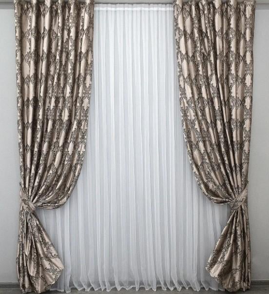 Шторы с подвязками в гостиную/спальню Корона М бархат 2 шт. 1,5х2,75 м Какао (894ш)