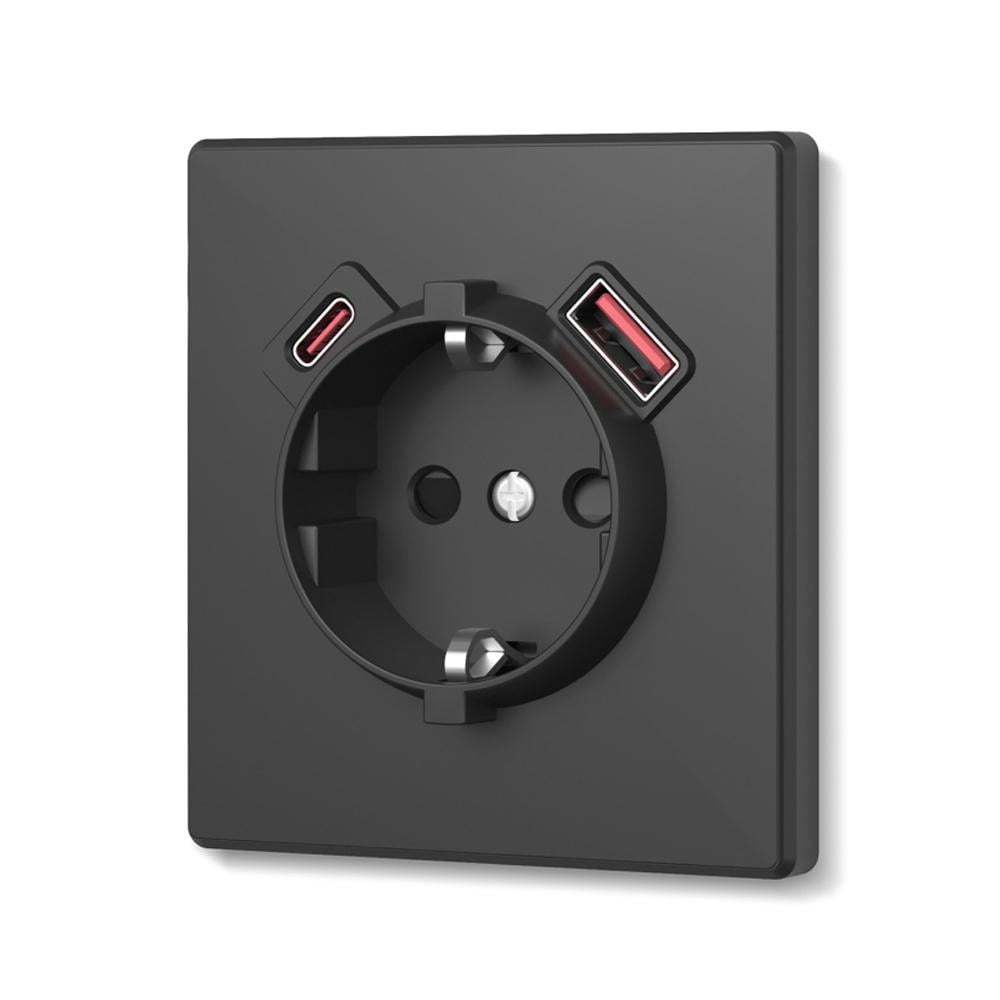 Розетка одинарная Videx Nota и USB/USB-C с заземлением со шторками Угольно-черный (31588027)