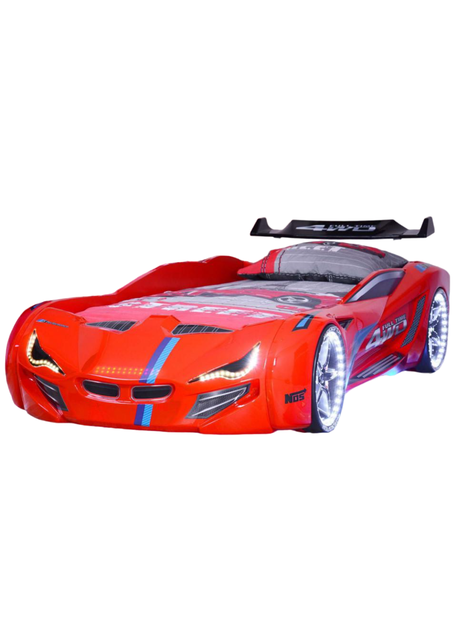 Кровать машина BMW с подсветкой и спойлером Красный