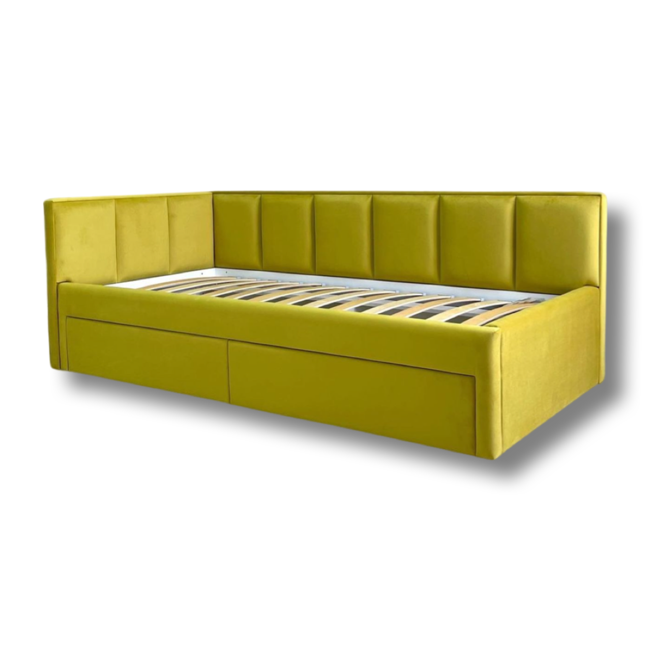 Кровать детская угловая мягкая MeBelle LINE 80x190 см велюр Желтый (CB_018)