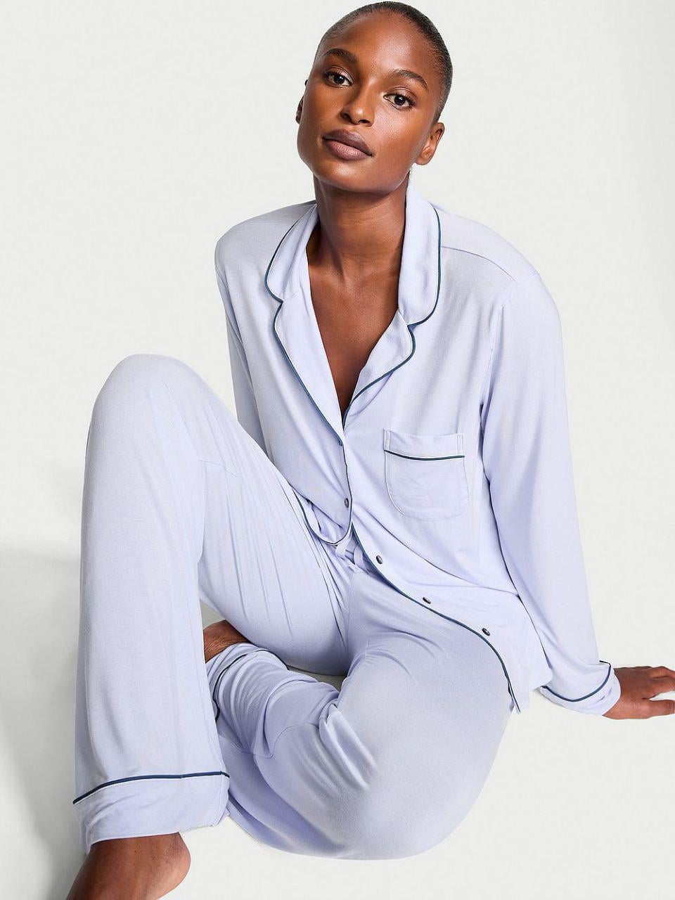 Піжама модал сорочка/штани Victoria's Secret Modal Long Pajama Set Regular L Фіолетовий (26811440D)