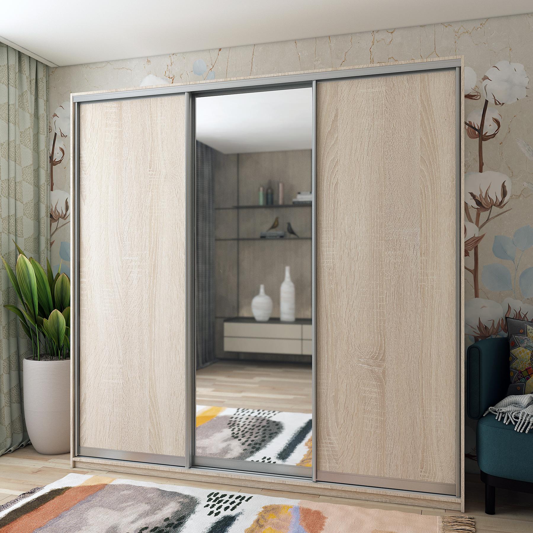 Шкаф-купе трехдверный Doros Сити Лайт 1 зеркало 225х60х225 см Дуб сонома - фото 5 Шкаф-купе трехдверный Doros Сити Лайт 1 зеркало 225х60х225 см Дуб сонома - фото 5