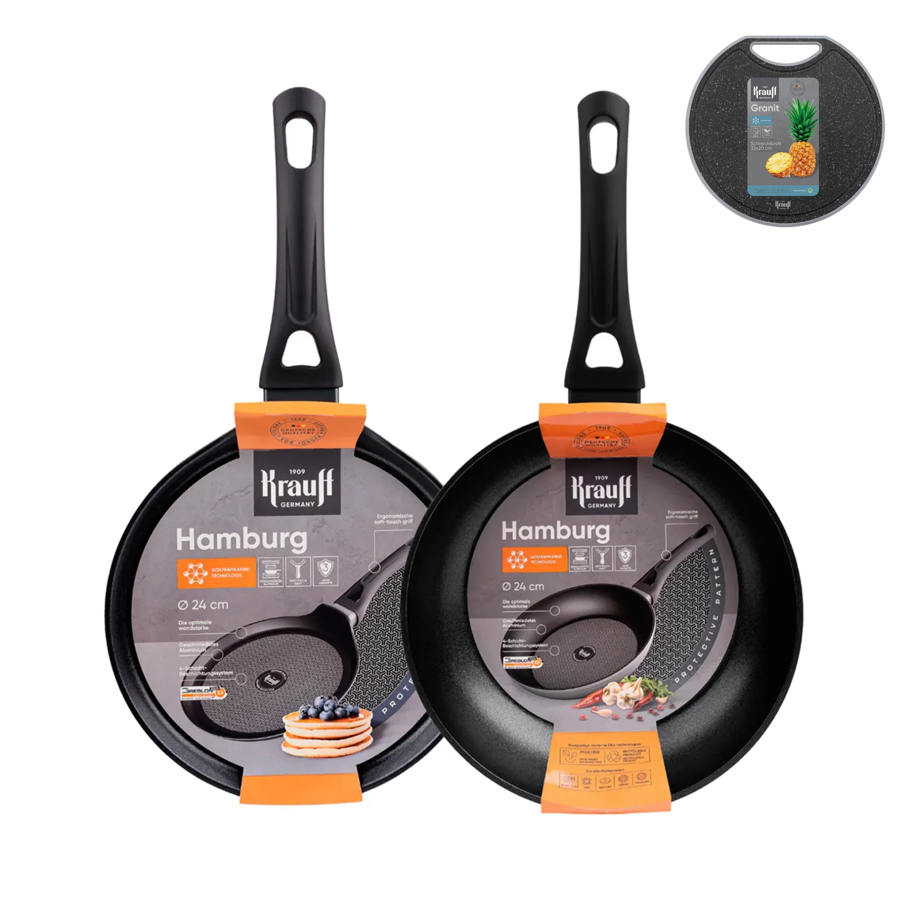 Набір сковорідок Hamburg Krauff d 24 см з кухонною дошкою (55-333-543)