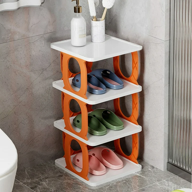 Полка для обуви и вещей на ножках 3 яруса Shoe rack АБС пластик Оранжевый/Белый (opt-103905)