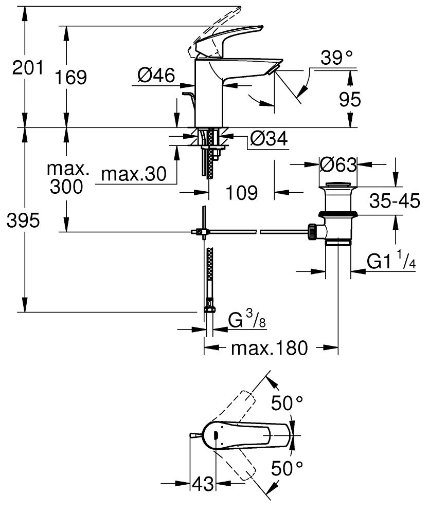 Смеситель для умывальника Grohe Eurosmart с донным клапаном Хром (33265003) - фото 4