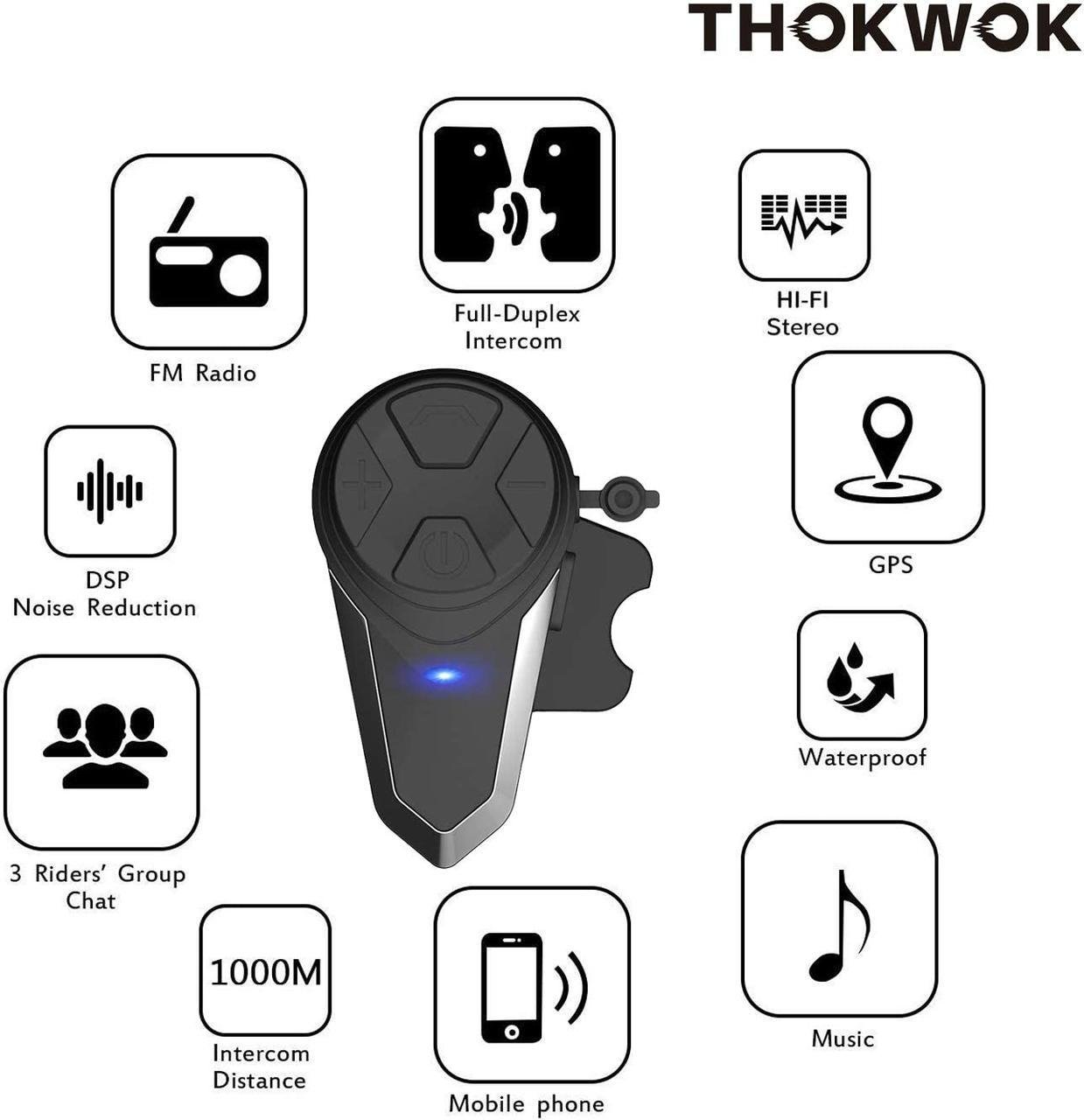Гарнитура Bluetooth Intercom Thokwok для мотоциклов - фото 2 Гарнитура Bluetooth Intercom Thokwok для мотоциклов - фото 2