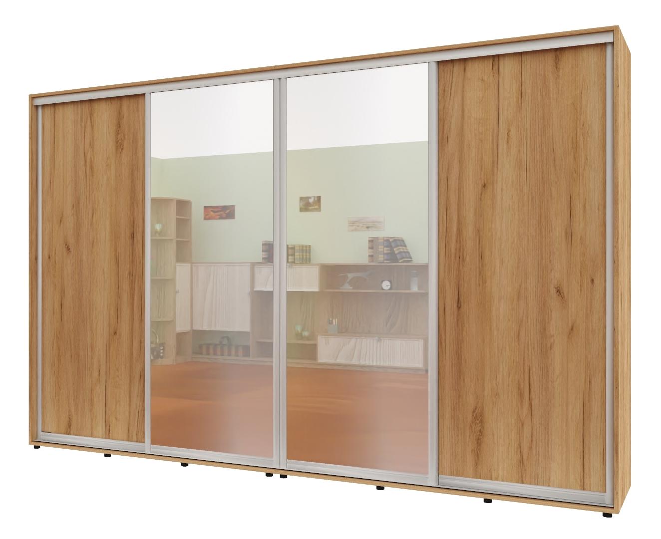 Шкаф-купе четырехдверный Комфорт Мебель ДСП/Зеркало/Зеркало/ДСП Макси 360х60х240 см Дуб золотой