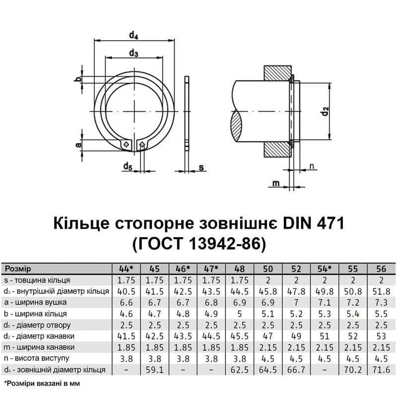 Кольцо стопорное наружное Metalvis DIN471 сталь без покрытия ⌀ 47 мм х 1,75 мм 50 шт. (95PK1000095PK10470) - фото 2