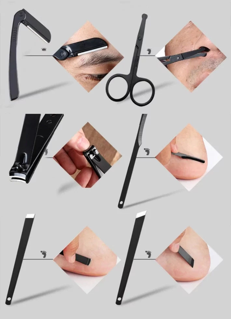 Манікюрний та педікюрний набір M-18 з 15 предметів у шкіряному футлярі Чорний (5024453) - фото 4