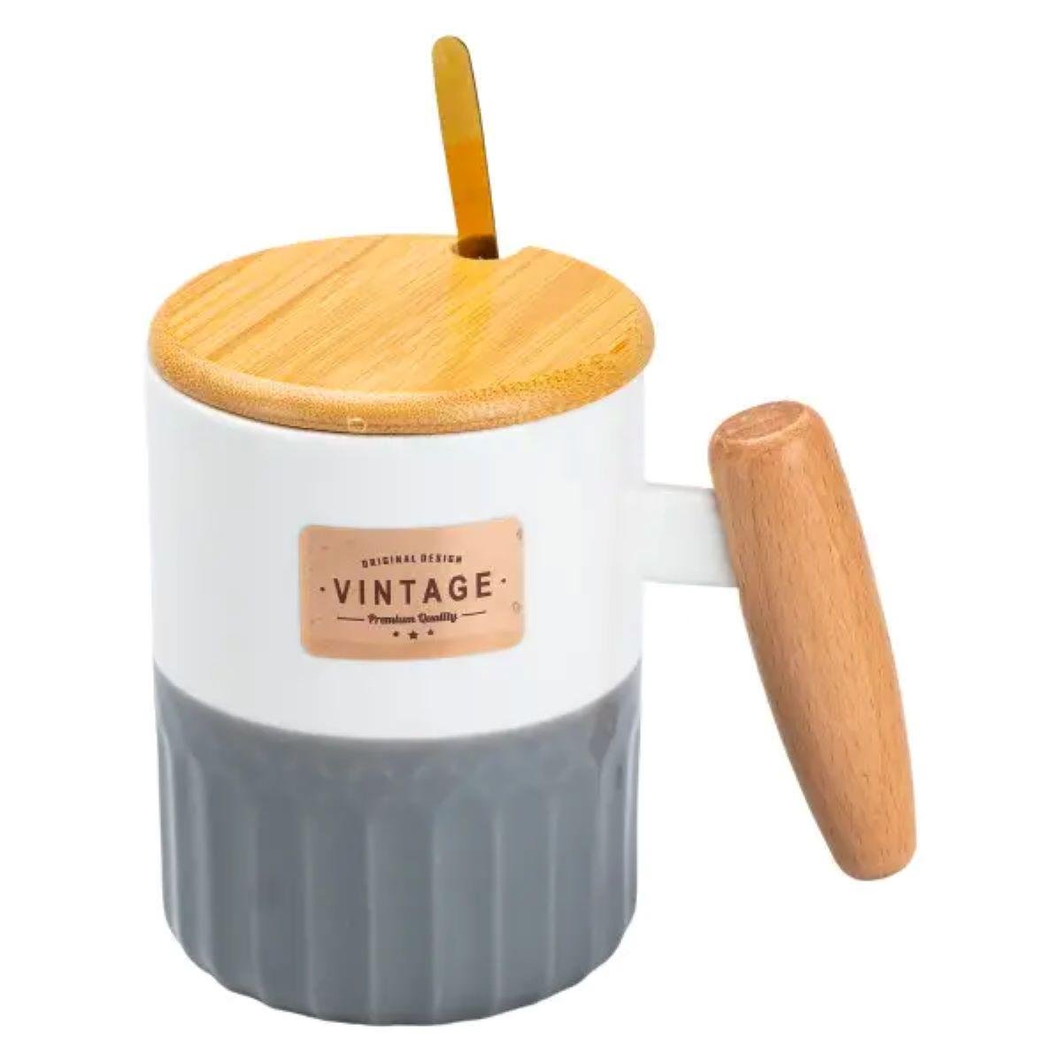 Чашка с бамбуковой крышкой и ложкой Lighthouse 400 мл Серый (LG-20143) (113949)