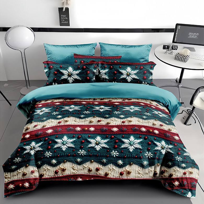 Постельное белье сатин 5D двуспальное 70х70 см Голубой красный - фото 1 Постельное белье сатин 5D двуспальное 70х70 см Голубой красный - фото 1