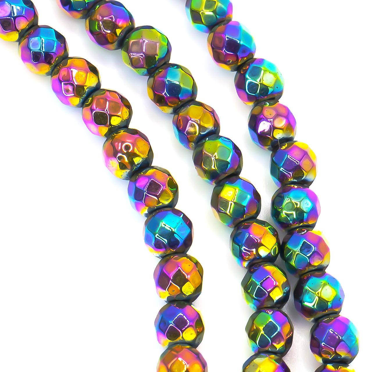 Бусины гематитовые Граненые шар 4 мм 40 см Радужный (БГ0004ш52)